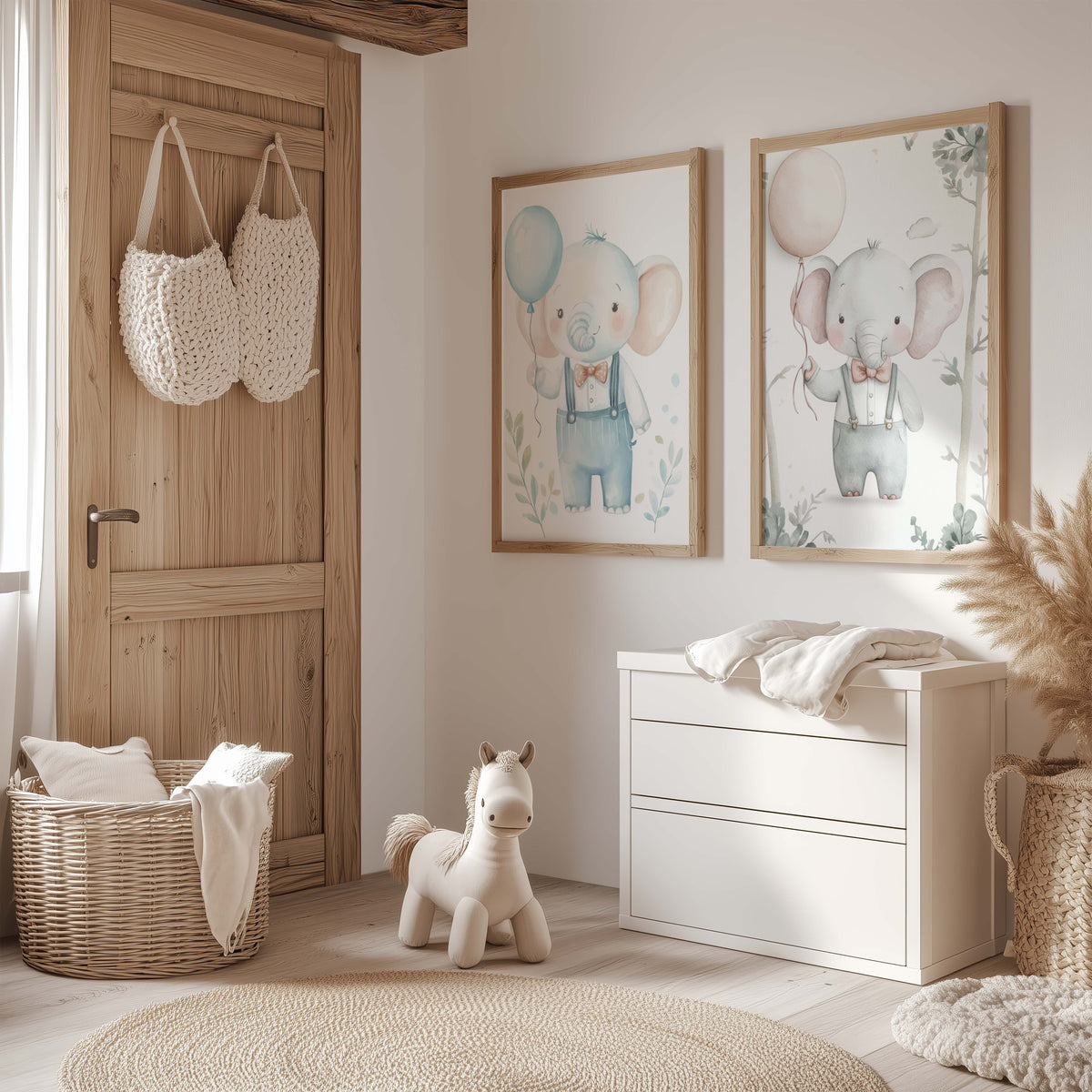 Cute Elephant Nursery Poster · Watercolour Elephant with Balloon · Baby Room Wall Art · Unframed Print