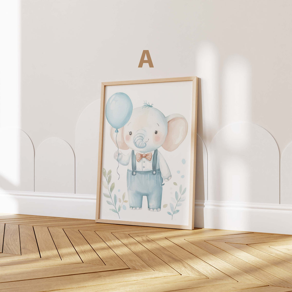 Cute Elephant Nursery Poster · Watercolour Elephant with Balloon · Baby Room Wall Art · Unframed Print