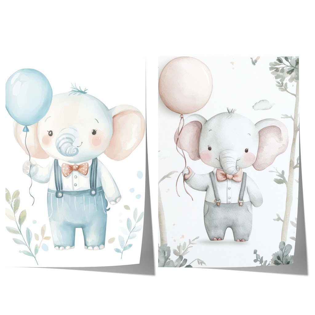 Cute Elephant Nursery Poster · Watercolour Elephant with Balloon · Baby Room Wall Art · Unframed Print