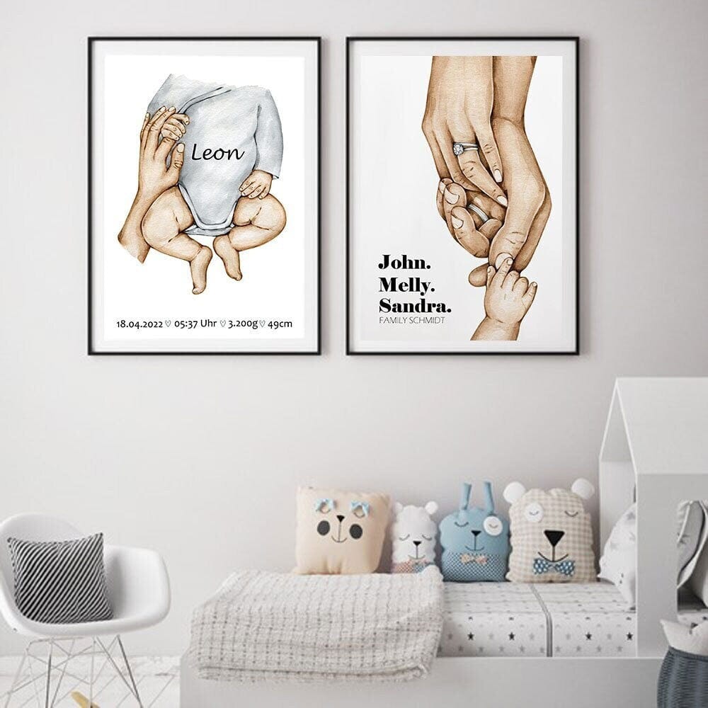 Kişiye Özel Aile Posteri · El İzleriyle Anne, Baba, Çocuklar ve Bebek · Çerçevesiz Baskı