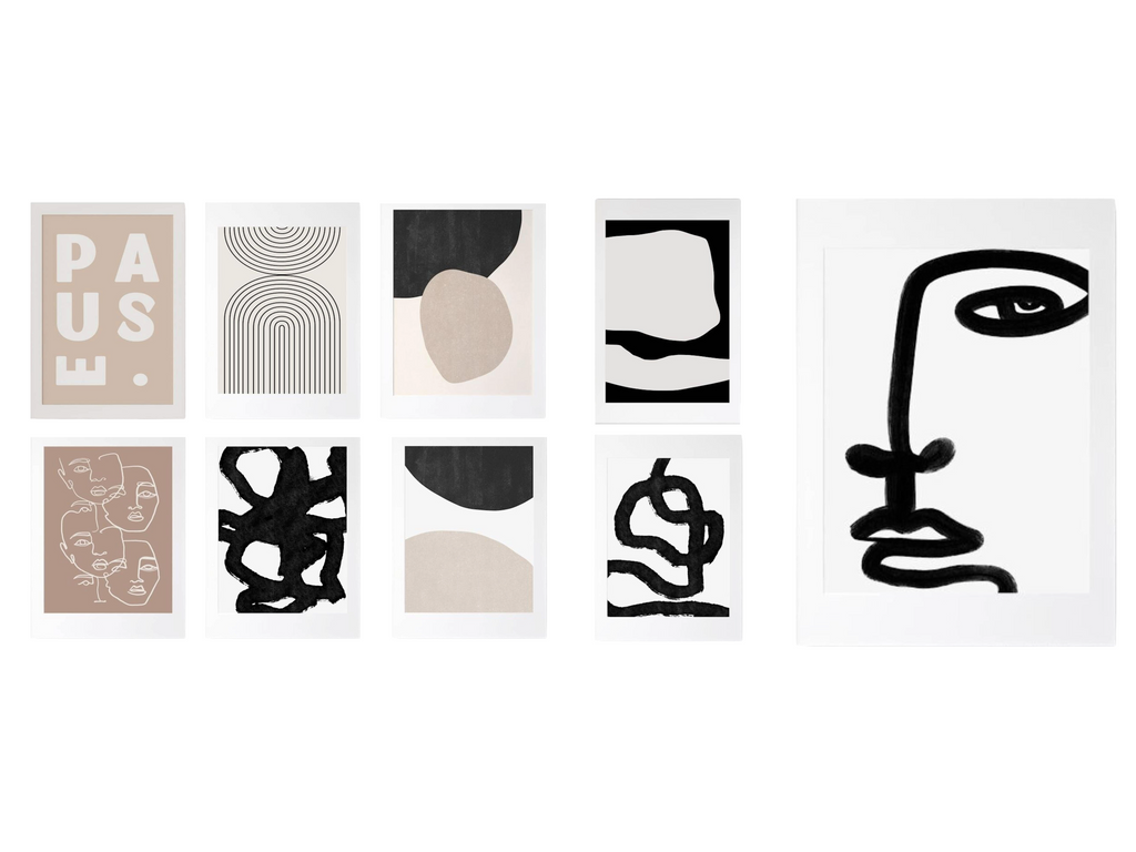 Line Art Faces & Abstract Shapes Poster · Minimal Wall Art · Unframed Print