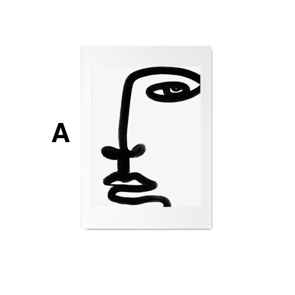 Line Art Faces & Abstract Shapes Poster · Minimal Wall Art · Unframed Print