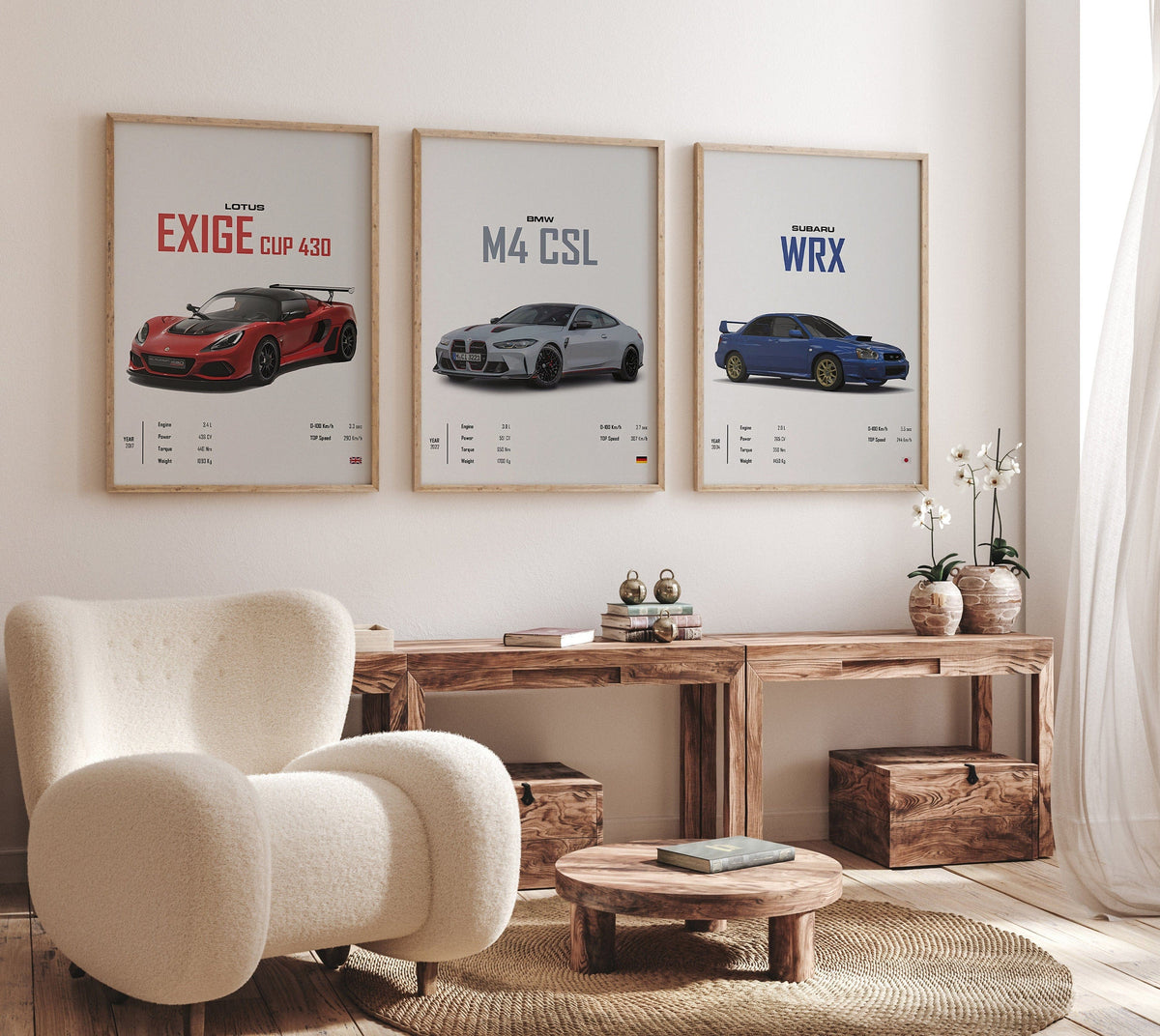 Klasik Spor Araba Posteri · BMW, Lotus ve Subaru Efsaneleri · Erkeğe Hediye · Salon ve Ofis Duvar Sanatı · Çerçevesiz Baskı
